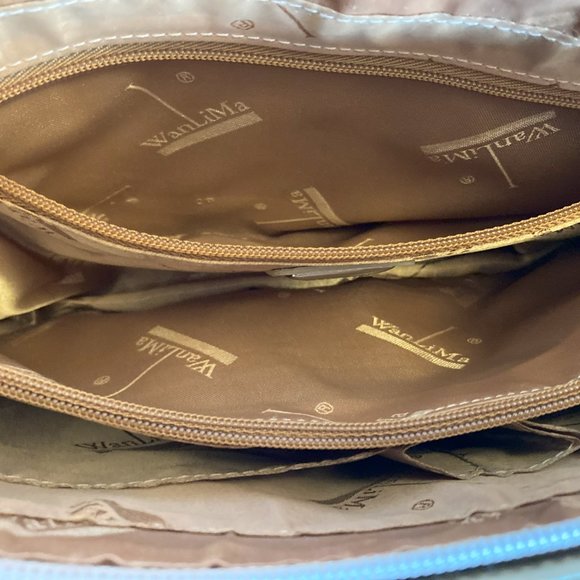 Wanlima Tan Purse Handbag with Brown Classic 5 Pocket Two Tone Zipper Clasp Logo - Picture 9 of 12